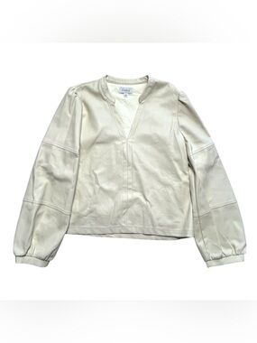 Evereve Cream Leather V-Neck Top